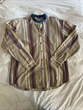 Vintage Wrangler - Western Striped Button-Up Shirt with Contrast Collar